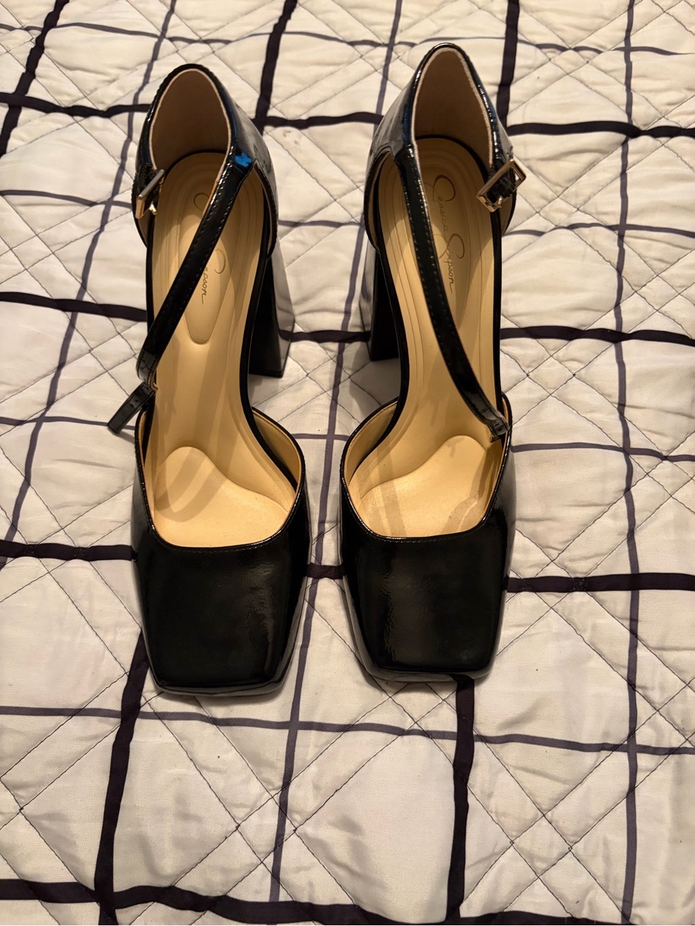 Jessica Simpson Black Patent Square-Toe Mary Jane Heels - Picture 3 of 5